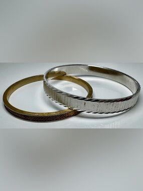Lot of 2 Vintage Crown Trifari Metal Bangle Bracelets #1045